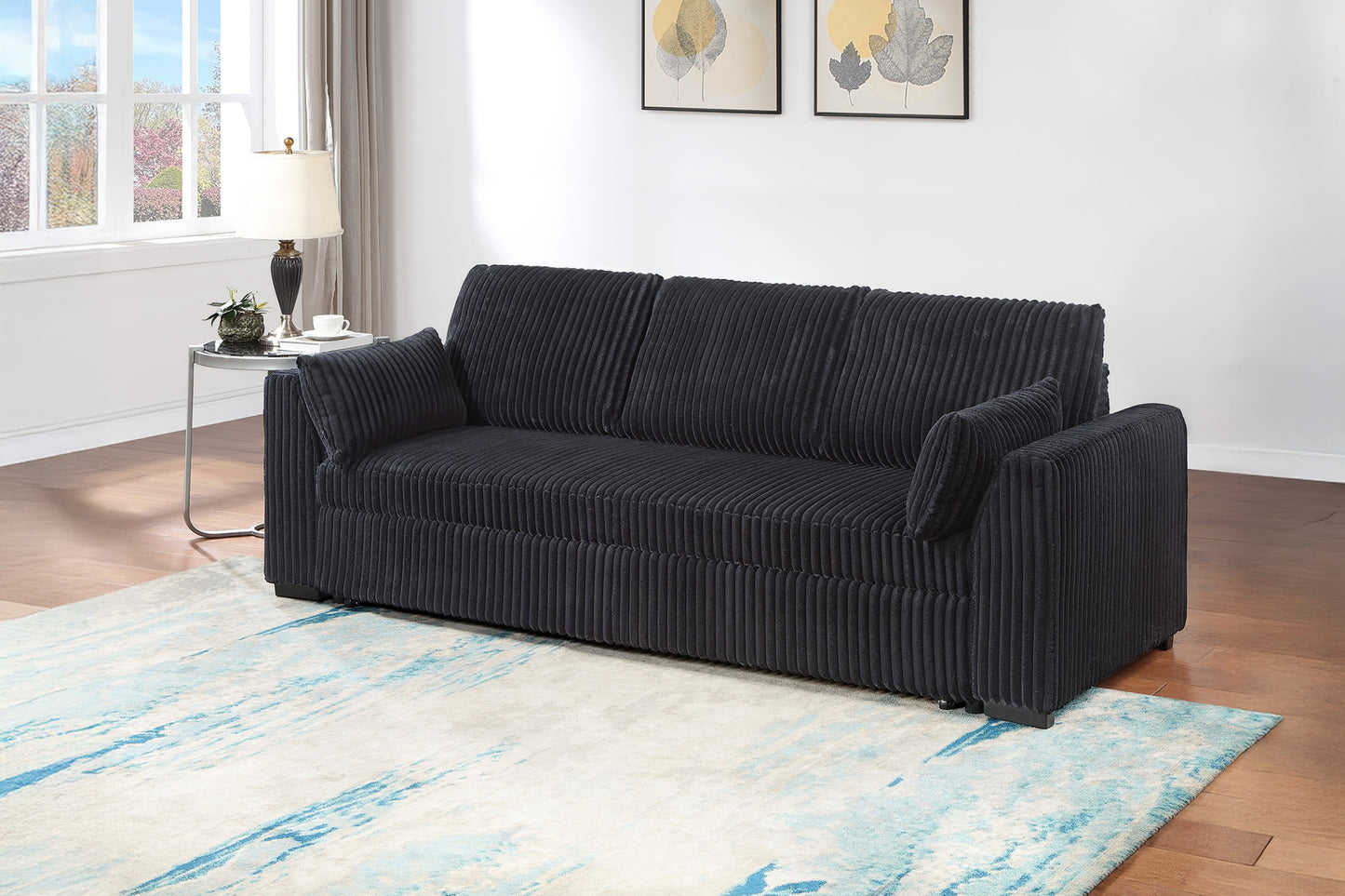 Callan Convertible Sleeper Sofa – Black Corduroy, Pull-Out Bed – view 6