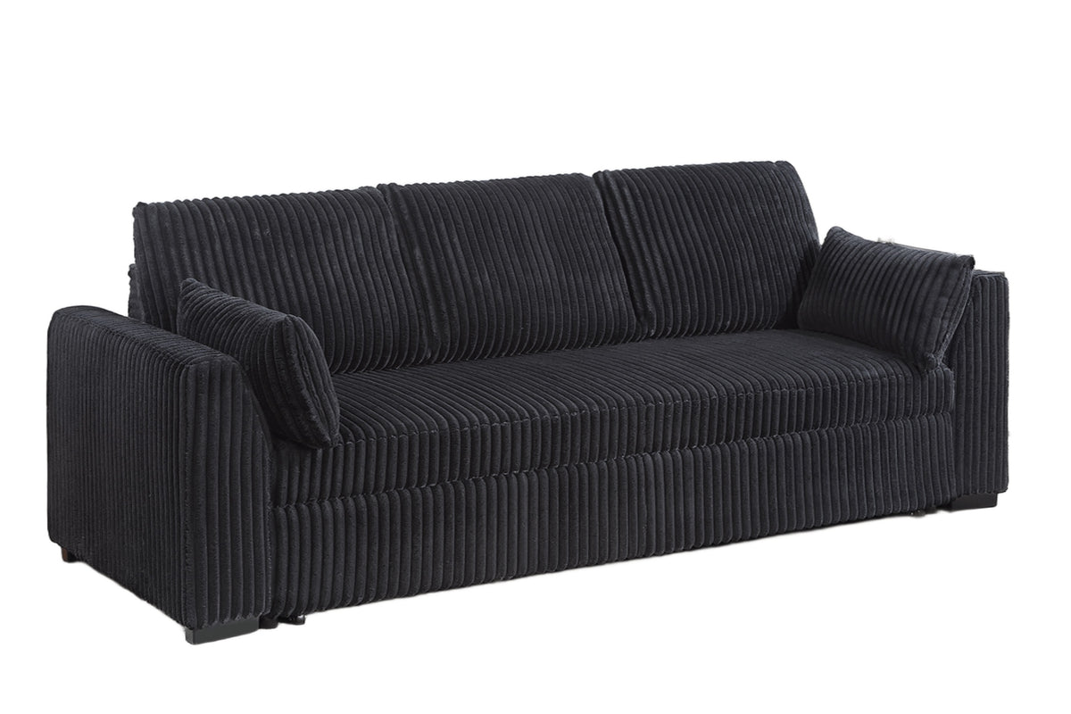 Callan Convertible Sleeper Sofa – Black Corduroy, Pull-Out Bed – view 7