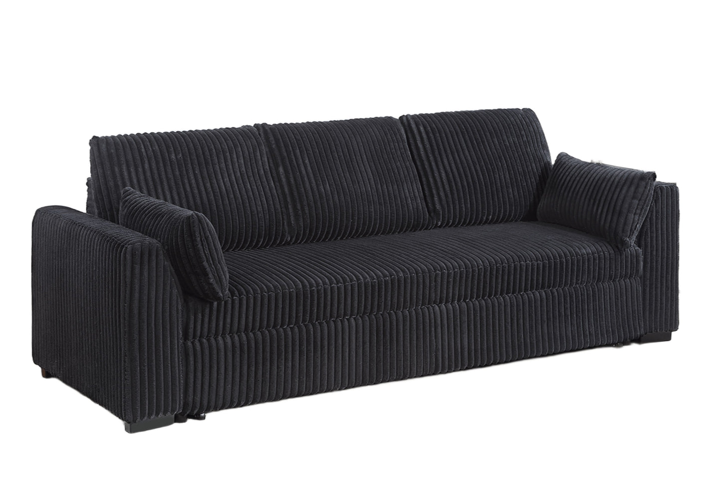 Callan Convertible Sleeper Sofa – Black Corduroy, Pull-Out Bed – view 7