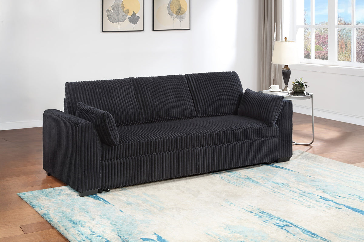 Callan Convertible Sleeper Sofa – Black Corduroy, Pull-Out Bed – view 8