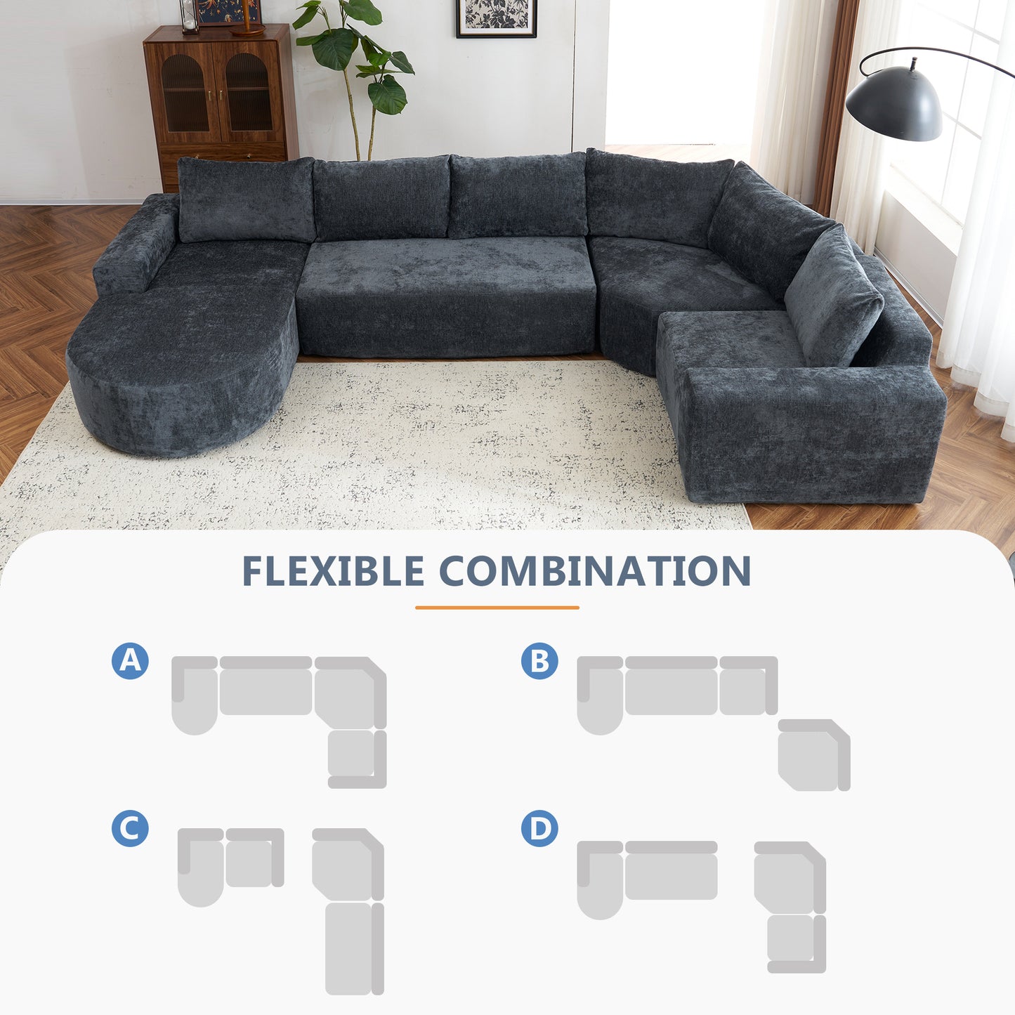 Callan Oversized Modular Sectional Sofa – 139" U-Shaped Chenille Sofa – view 15