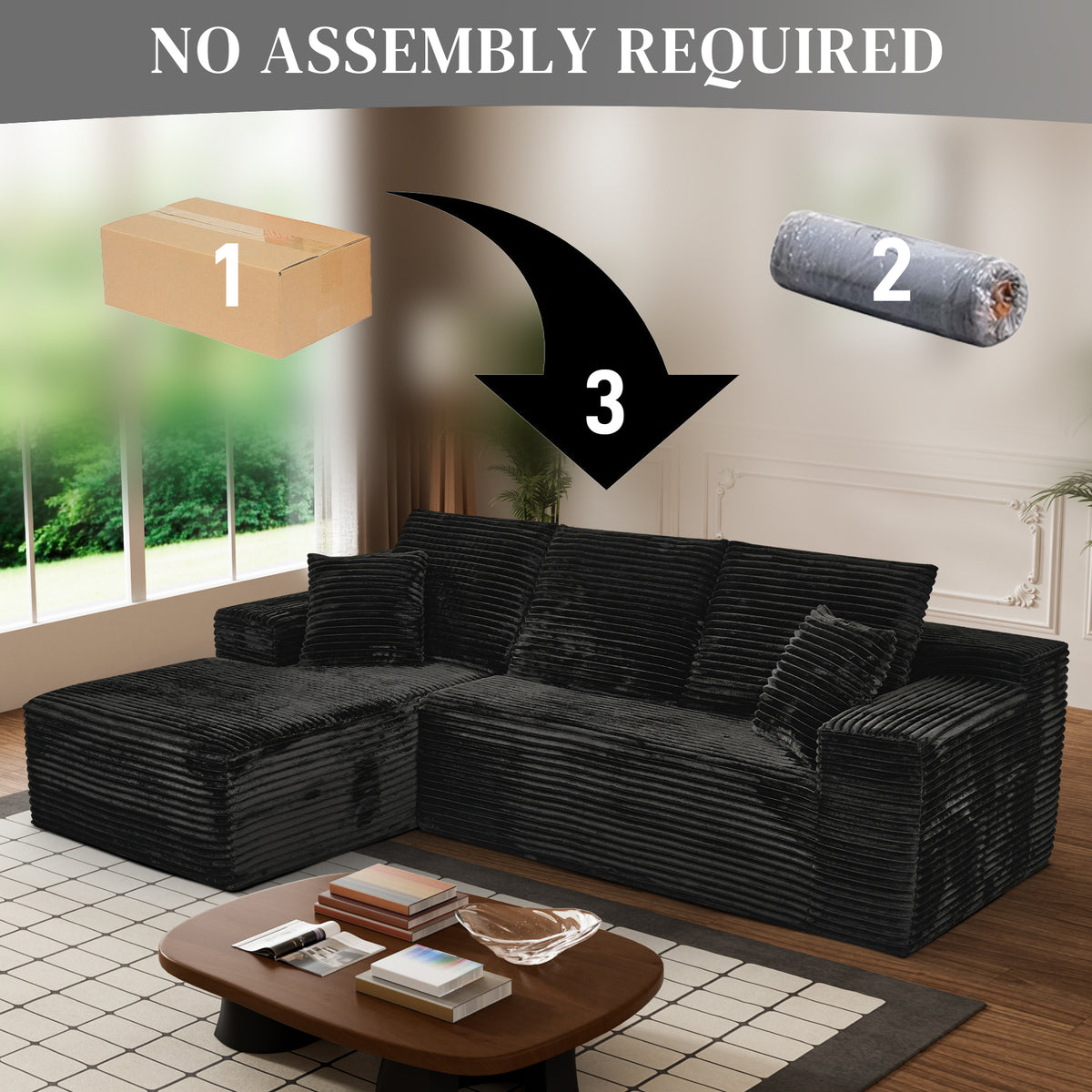 Calloway Modular Cloud Sectional Sofa – 107" L-Shaped Corduroy Sofa – view 6