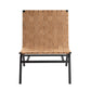 Camden Brown Leather Basket Weave Accent Chair – Modern Armless Leather Chair with handwoven design and metal frame.