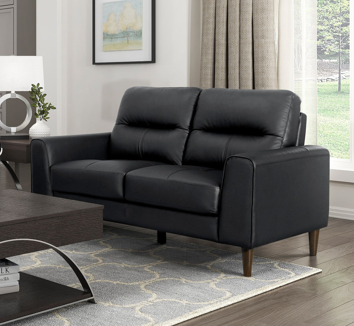 Cassian Black Genuine Leather Loveseat – 56" Loveseat – view 2