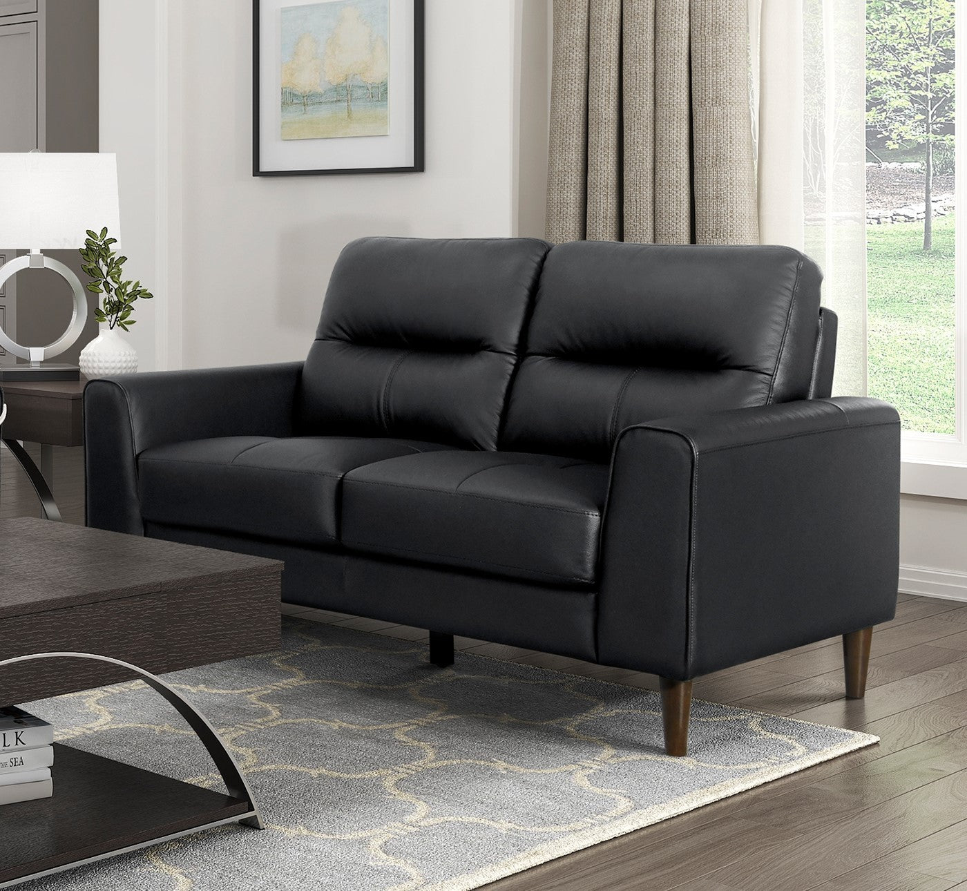 Cassian Black Genuine Leather Loveseat – 56" Loveseat – view 2