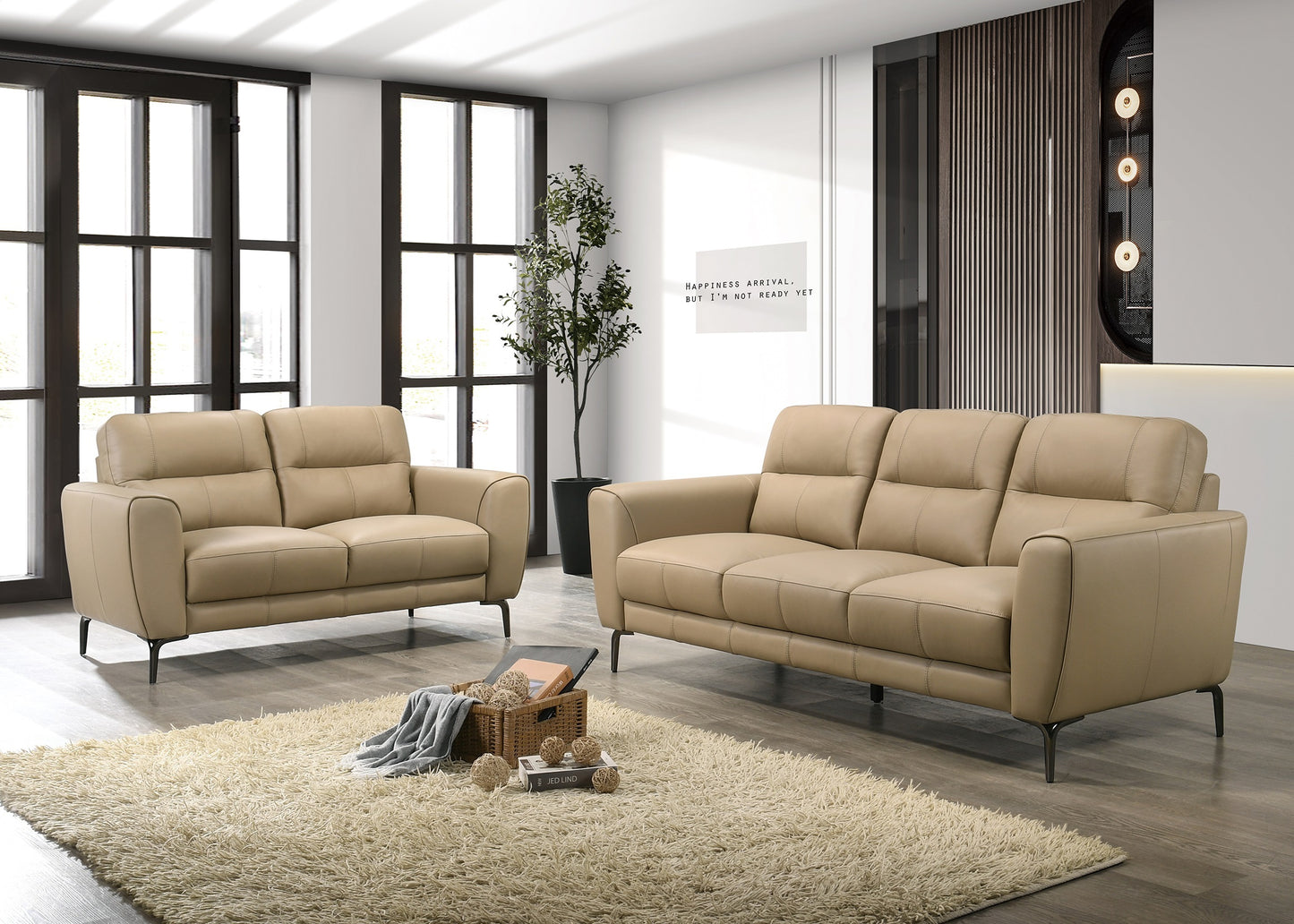 Castellan Top-Grain Leather Sofa & Loveseat Set – 82" Contemporary 2-Piece Leather Set – view 3