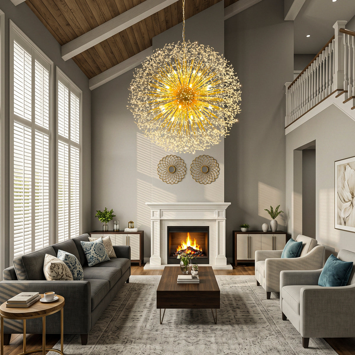 Cavell Crystal Chandelier – 63" Gold Dandelion Sputnik Chandelier – view 3
