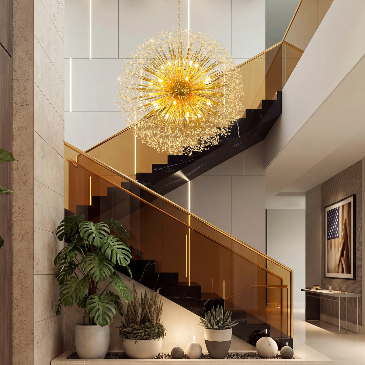 Cavell Crystal Chandelier – 63" Gold Dandelion Sputnik Chandelier – view 5