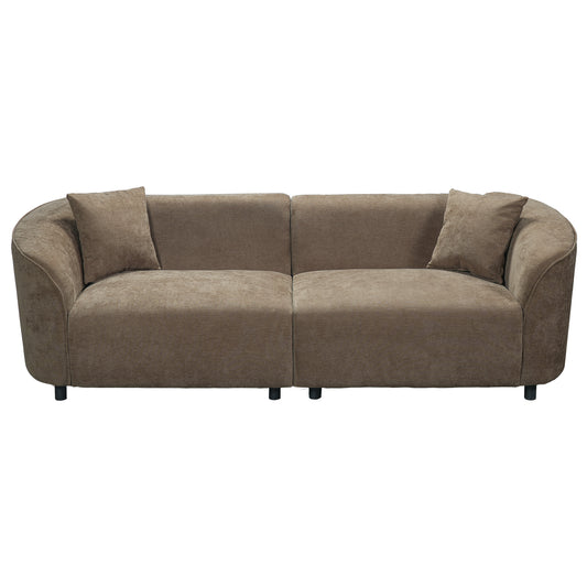 Cavell Curved Contemporary Sofa – 87" Brown Sculptural Sofa with Plush Seating