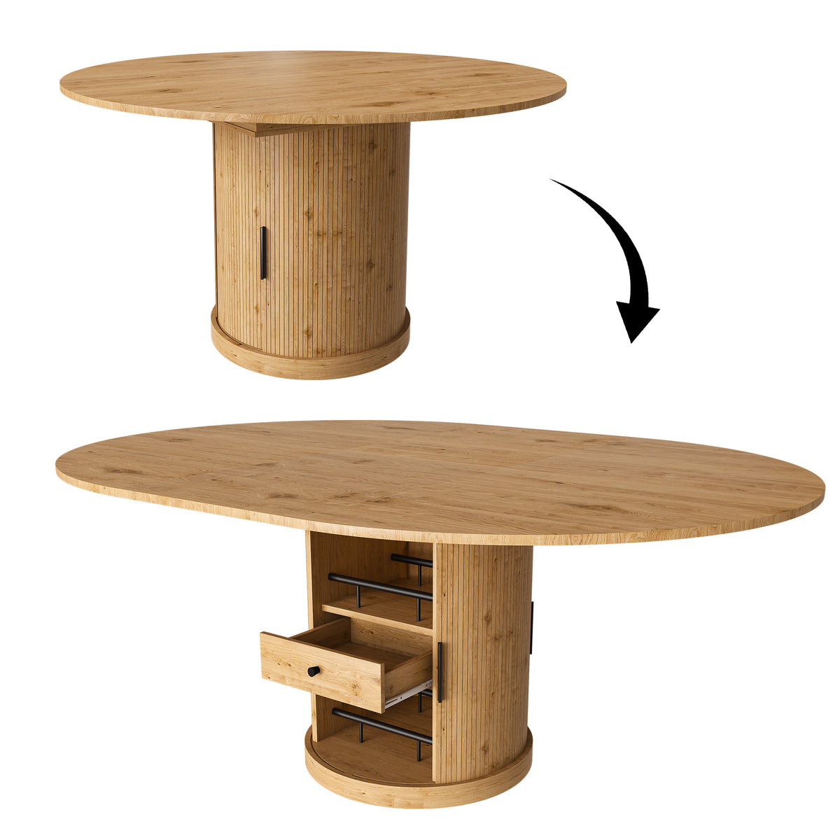 Cavell Oak Extendable Oval Dining Table – 59" Two-Tier Storage Dining Table – view 14