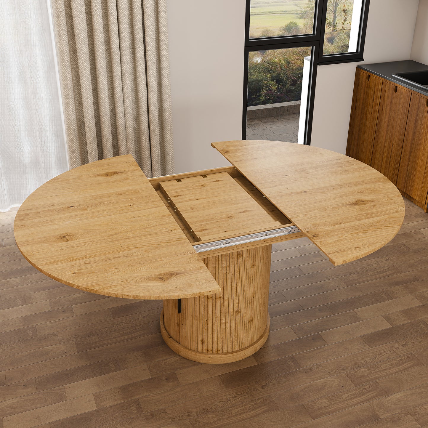 Cavell Oak Extendable Oval Dining Table – 59" Two-Tier Storage Dining Table – view 15