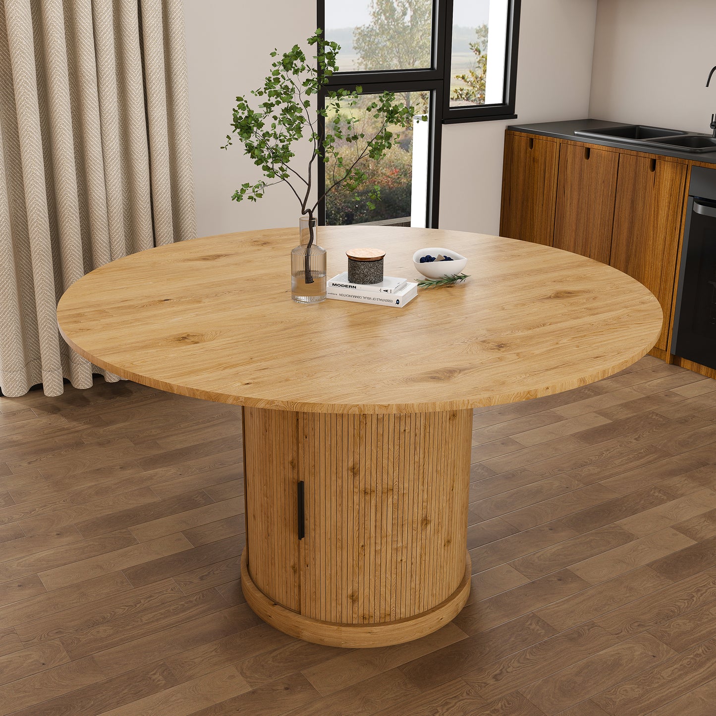 Cavell Oak Extendable Oval Dining Table – 59" Two-Tier Storage Dining Table – view 3