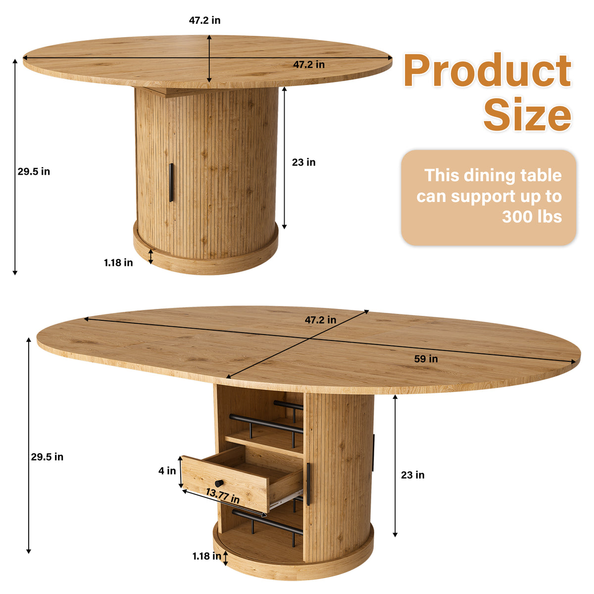 Cavell Oak Extendable Oval Dining Table – 59" Two-Tier Storage Dining Table – view 8