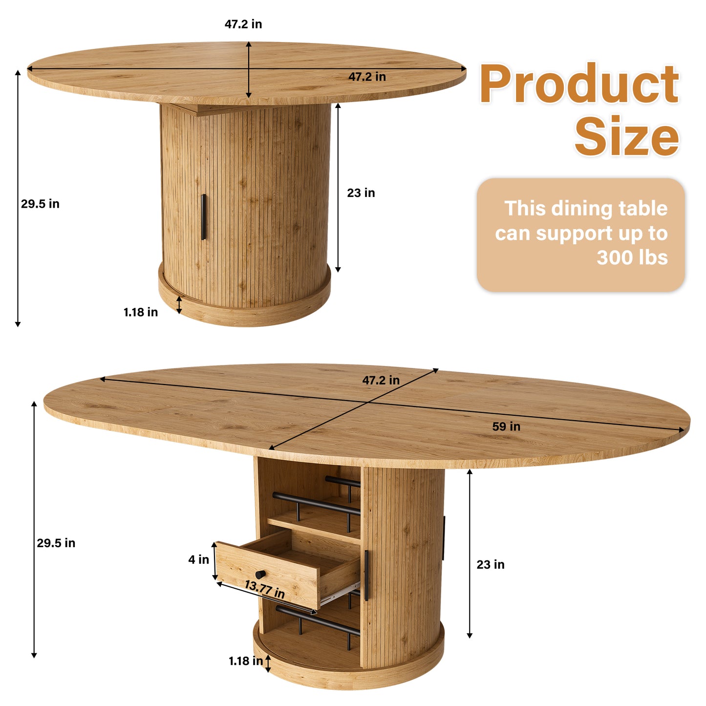 Cavell Oak Extendable Oval Dining Table – 59" Two-Tier Storage Dining Table – view 8