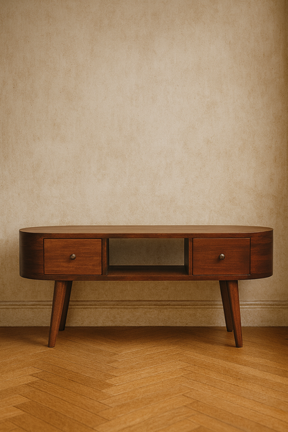 Avis Chestnut Mango Wood Media Unit – 39.4" 2-Drawer Low TV Stand
