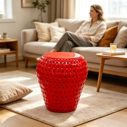Strawberry Fruit Stool, 13.4" Oversized Resin Stool, Side Table