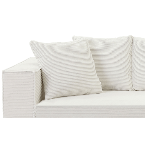 MCM Box Arm Corduroy Upholstered Sofa 89" in white with plush pillows, showcasing mid-century design and cozy comfort.