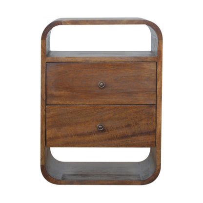 Arlo Chestnut Mango Wood Nightstand – 15.75" 2-Drawer Curved Nightstand