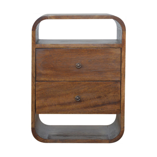 Arlo Chestnut Mango Wood Nightstand – 15.75" 2-Drawer Curved Nightstand
