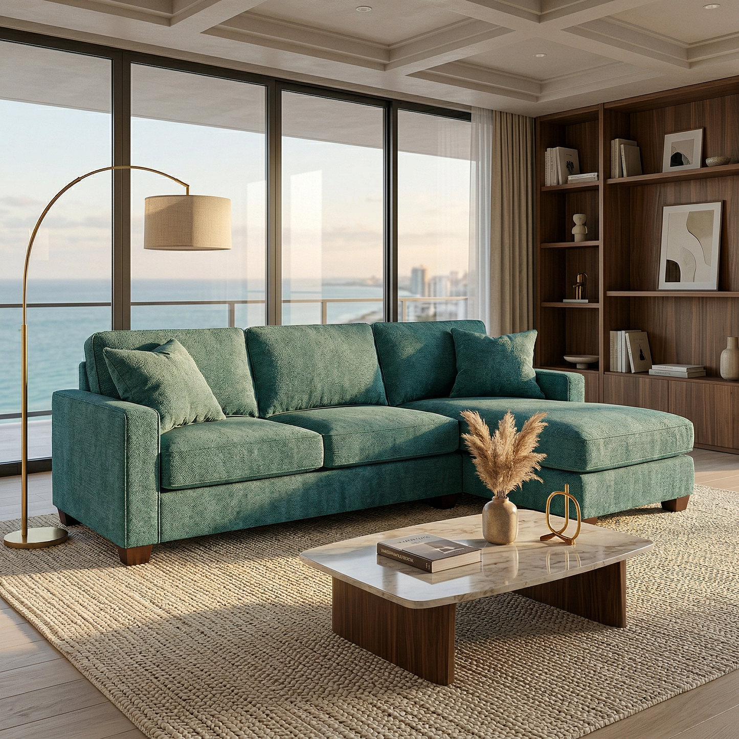 Clifford L-Shaped Sectional Sofa – Made in USA, 9 Fabric Options - Hepburn Emerald - Fabric (12)
