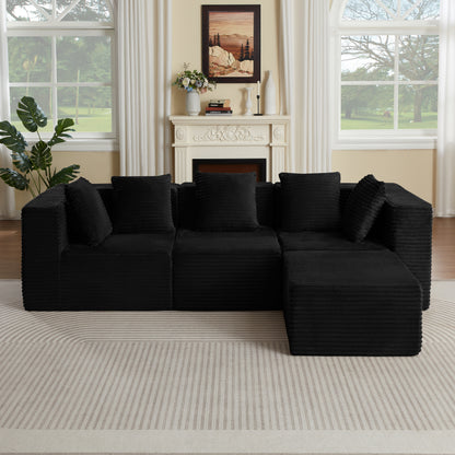 Abernathy Black Corduroy Modular Sofa – 4-Seat Boneless Compressed Couch