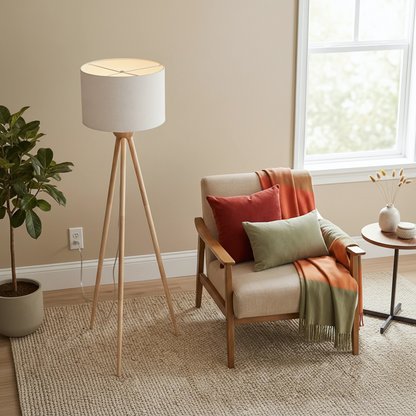Lirios Natural Wood Floor Lamp – 58" Three-Legged Wooden Strip Standing Lamp