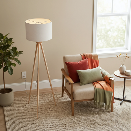 Lirios Natural Wood Floor Lamp – 58" Three-Legged Wooden Strip Standing Lamp
