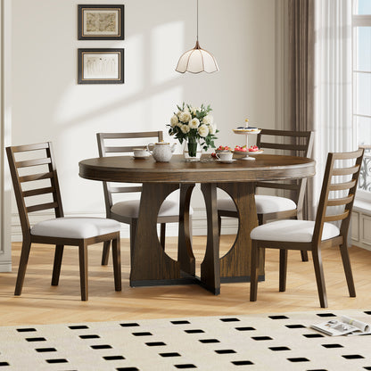 Retro Walnut Wood Table w/ 4 Chairs Dining Set Extendable 42'-58'