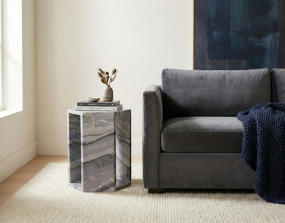 Luxury Aurora Natural Marble Side Table, Side Length 16cm Hexagonal End Table with Polished Finish - Blue,Purple,Gold