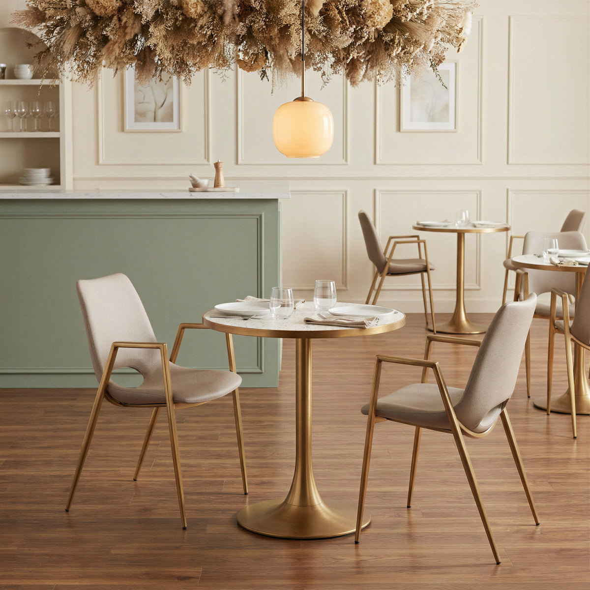 Desi Dining Chair (Set of 2) in Beige & Gold
