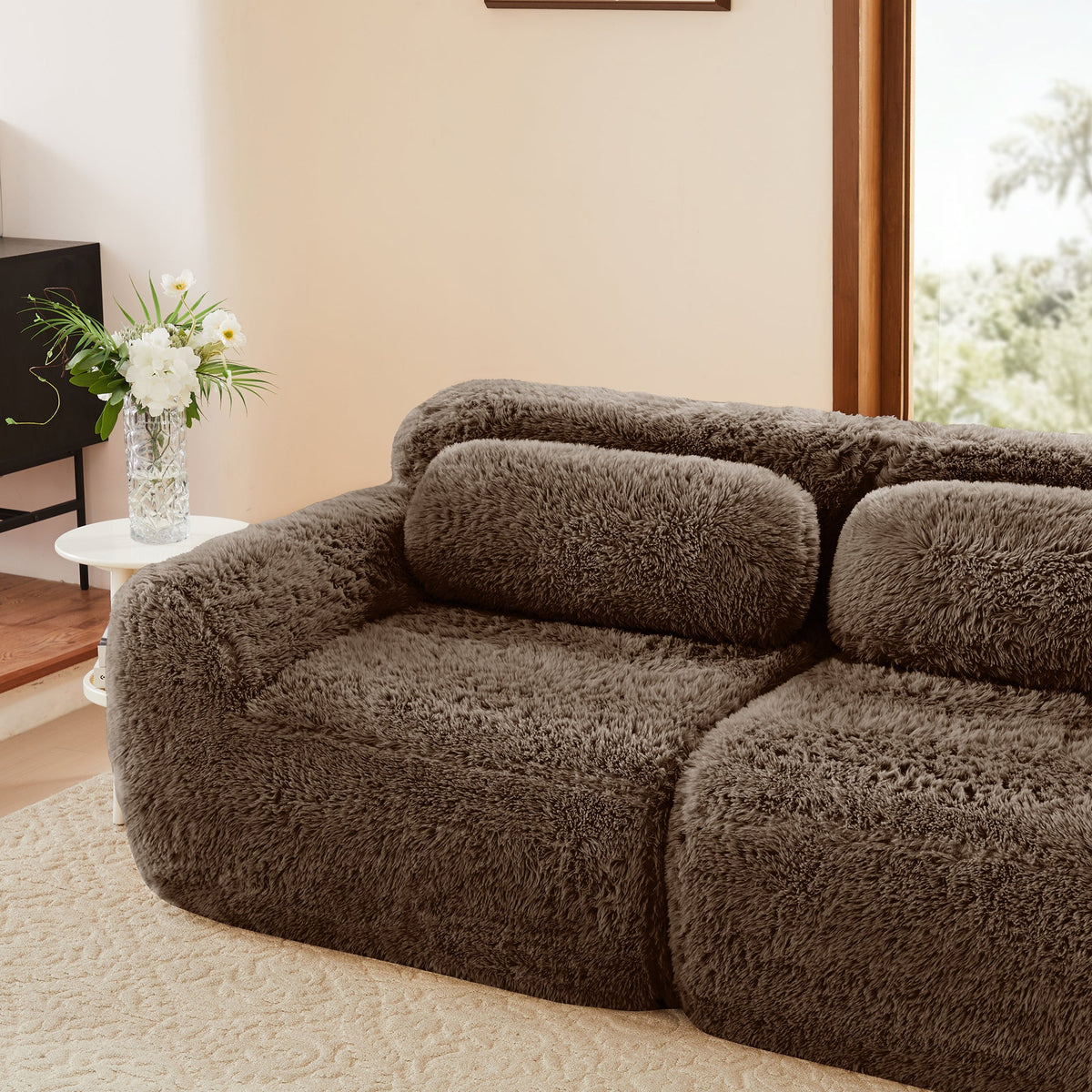 Tobias chocolate plush modular sofa