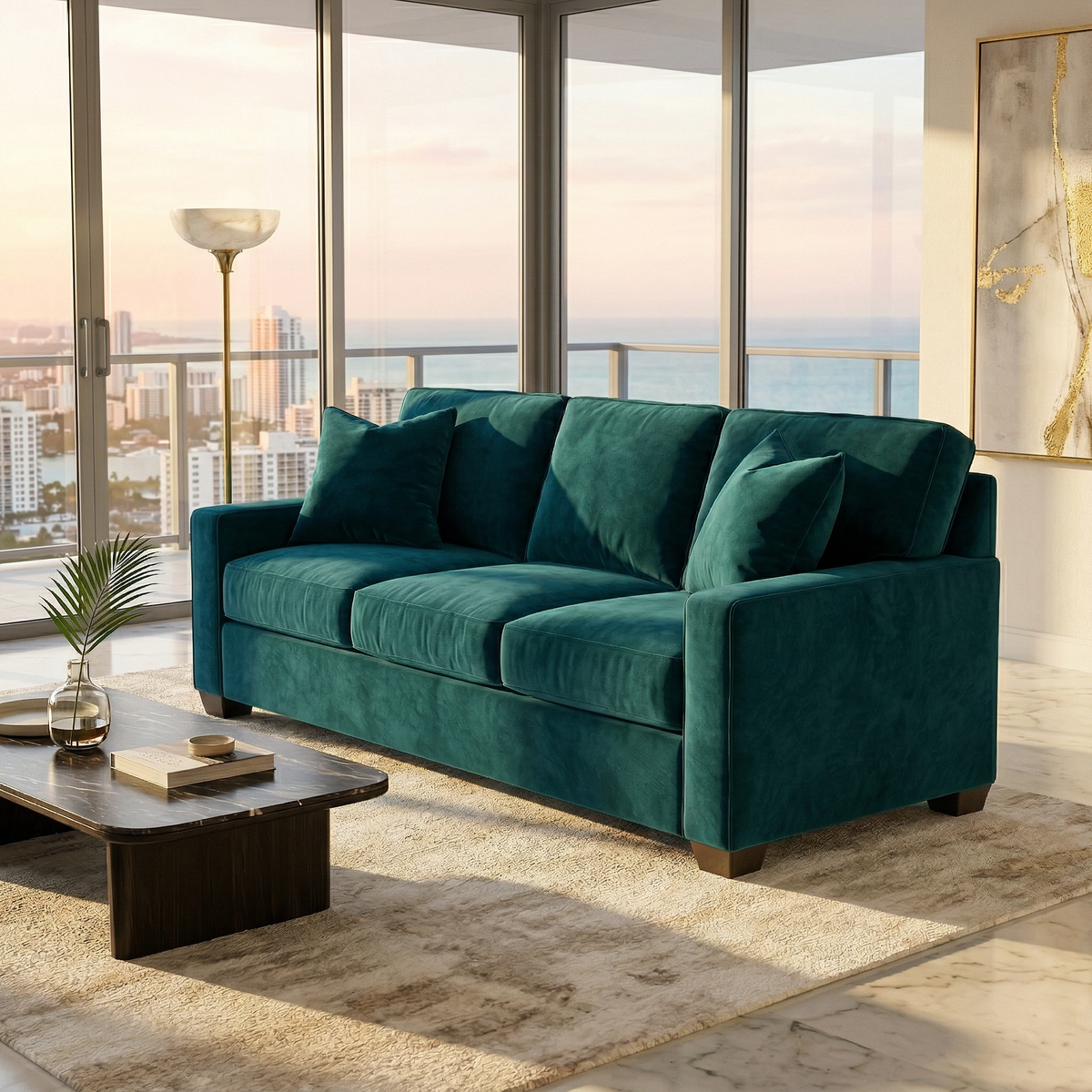 Clifford 2-Arm Sofa – Handcrafted in the USA, Custom Fabric Options - Hepburn Teal - Fabric (12)