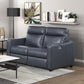 Haddon power reclining sofa and loveseat set in navy faux leather