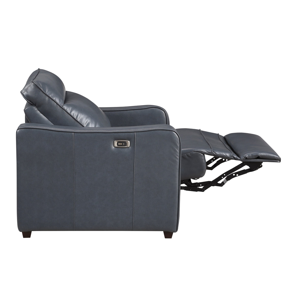 Haddon power reclining sofa, loveseat and chair set in navy faux leather