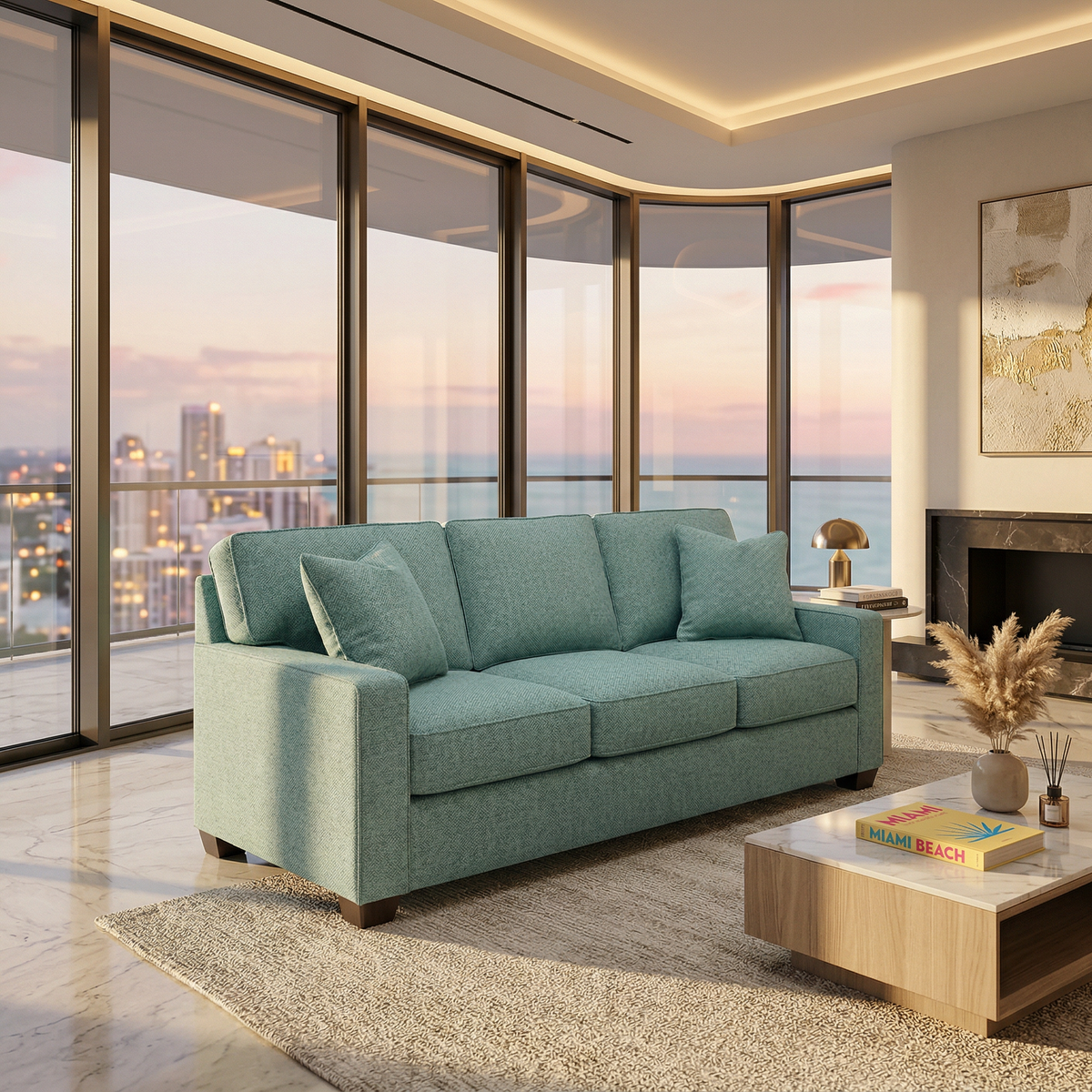 Clifford 2-Arm Sofa – Handcrafted in the USA, Custom Fabric Options - Leslie Robins Egg - Fabric (8)