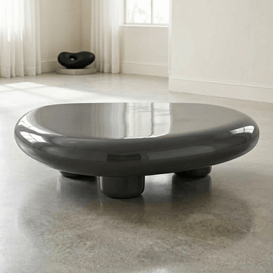 Charlene Gray High Gloss Coffee Table – 46” Contemporary Low Profile Table showcasing sleek design and reflective finish.
