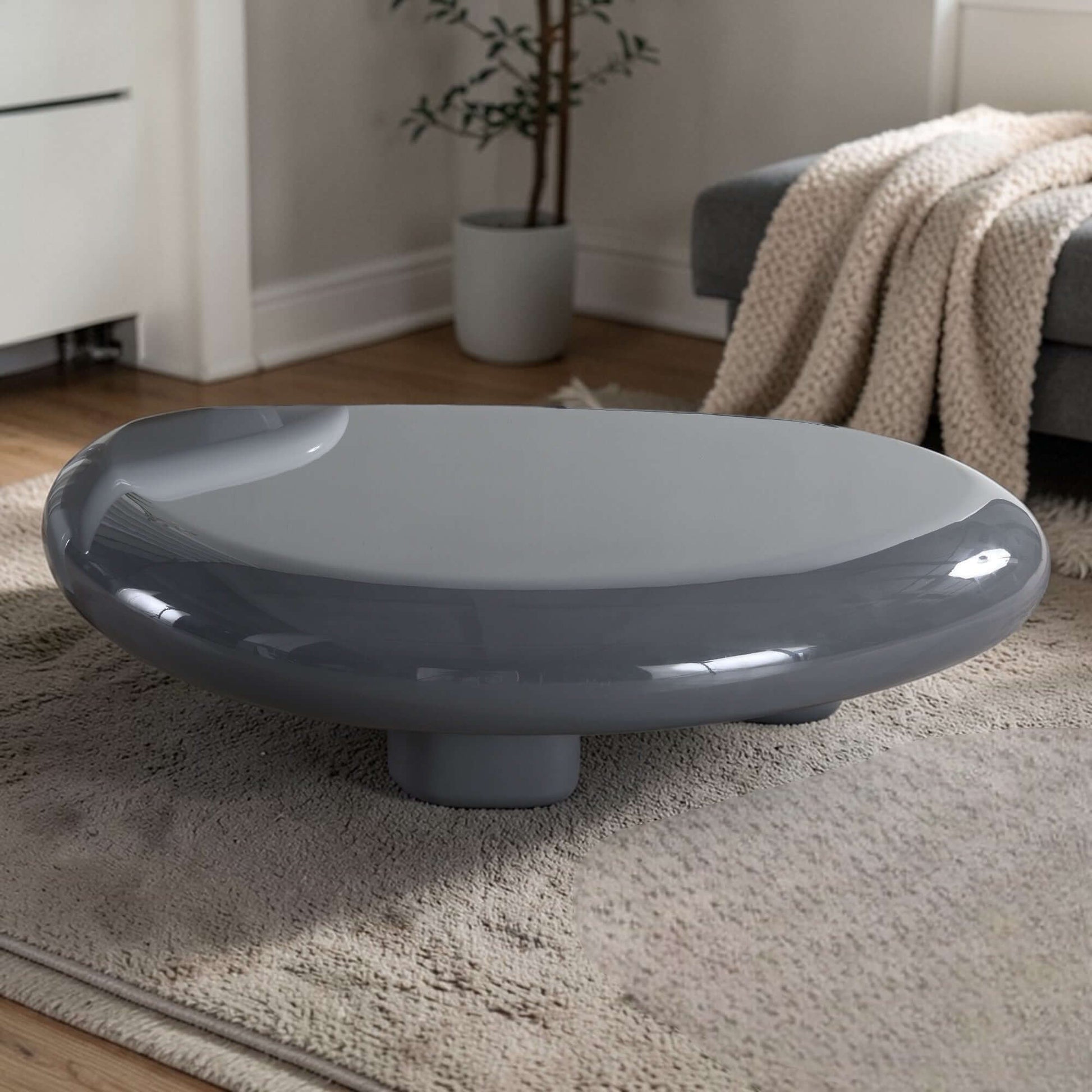 Charlene Gray High Gloss Coffee Table – 46” Contemporary Low Profile Table with sleek gray finish and modern design