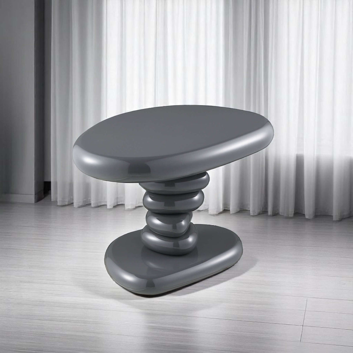 Charlene Gray High Gloss End Table 22"W featuring a sleek gray finish and modern design.