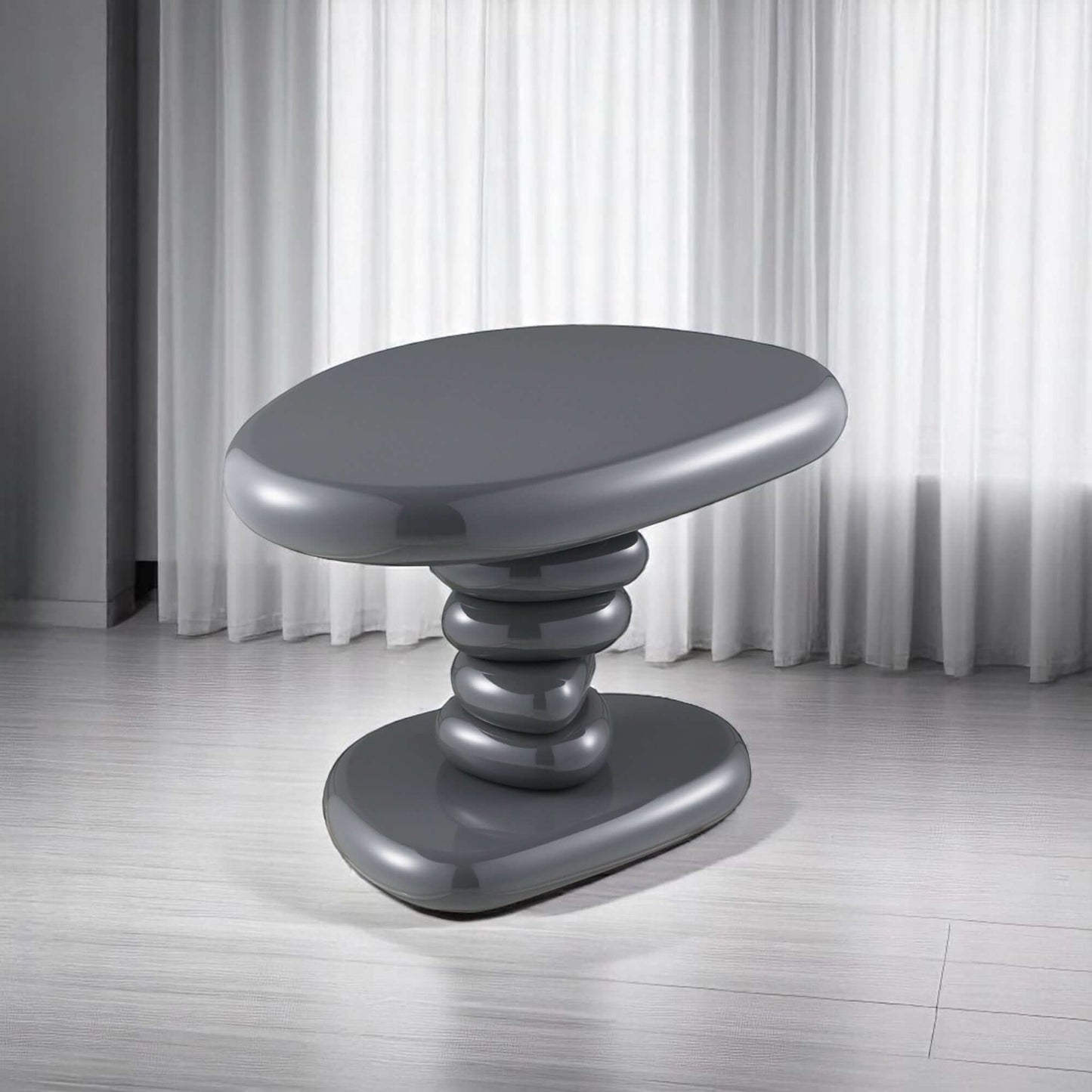 Charlene Gray High Gloss End Table 22"W featuring a sleek gray finish and modern design.