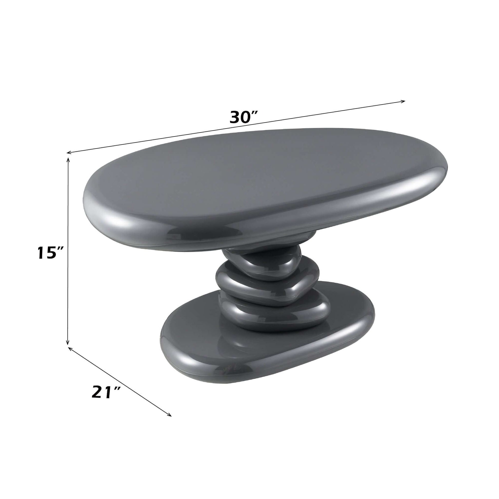 Charlene Gray High Gloss End Table with dimensions 30" x 15" x 21" featuring a sleek oval shape and modern design.