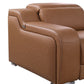 Chestnut Italian Leather Power Reclining U Shaped ten Piece Corner Sectional With Console side view showcasing elegant leather and plush design.