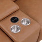 175" Chestnut Italian Leather Power Reclining Sofa with USB | Luxury Modular Couch cup holders and wireless charging pad detail