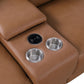 Chestnut Italian Leather Power Reclining U Shaped ten Piece Corner Sectional With Console drink holders and charging station