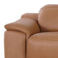 175" Chestnut Italian Leather Power Reclining Sofa with USB | Luxury Modular Couch close-up of armrest in rich chestnut leather.