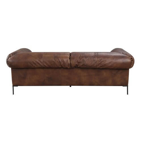 Chocolate Top Grain Leather Sofa 96" – Modern Mocha Leather Couch from the back view showcasing its luxurious design.