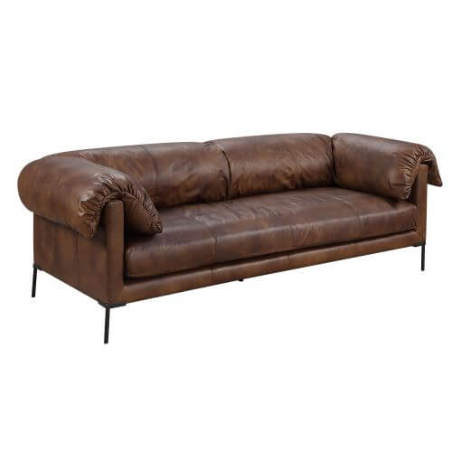Chocolate Top Grain Leather Sofa 96" – Modern Mocha Leather Couch in rich mocha-colored leather with plush cushioning.