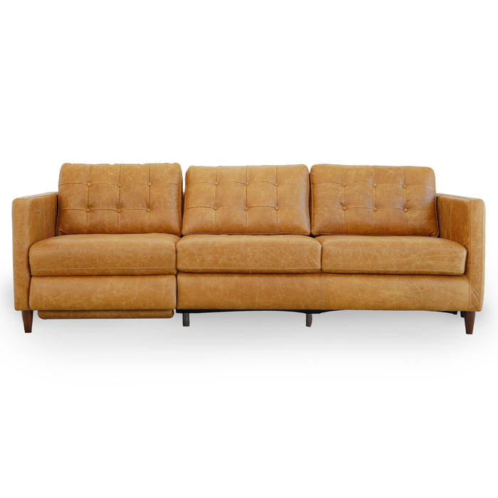 Christopher MCM Leather Power Reclining Sofa 93" – Mid-Century Modern Recliner Couch in warm vintage leather.