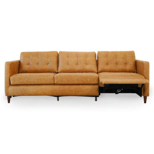 Christopher MCM Leather Power Reclining Sofa 93" – Mid-Century Modern Recliner Couch in a vintage style.