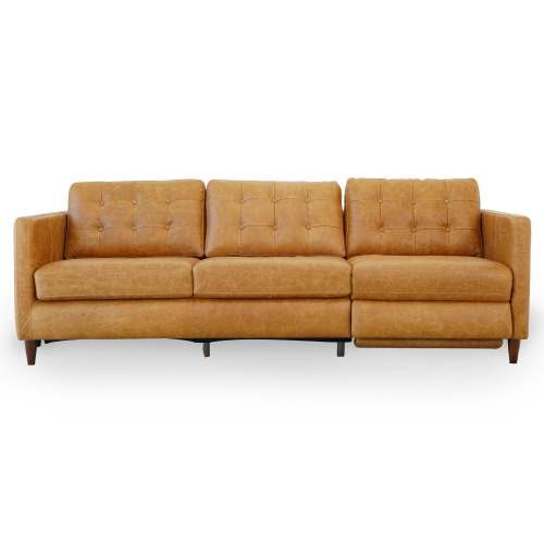 Christopher MCM Leather Power Reclining Sofa 93" – Mid-Century Modern Recliner Couch in rich genuine leather.