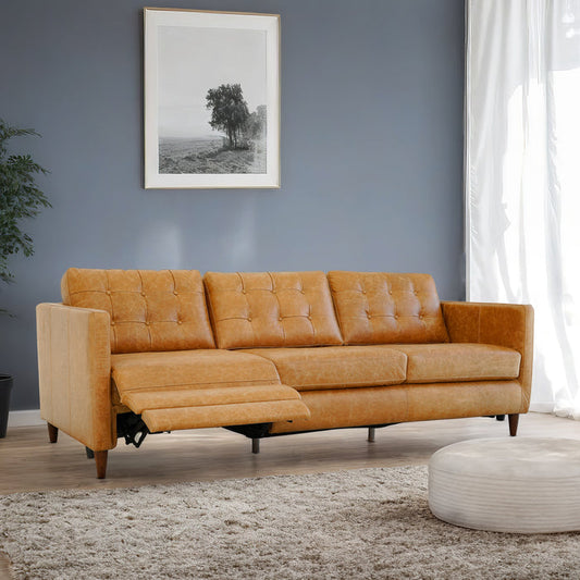 Christopher MCM Leather Power Reclining Sofa 93" – Mid-Century Modern Recliner Couch in a stylish living room.